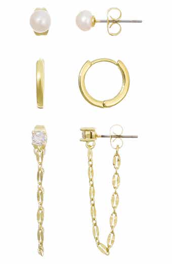 14K Gold Plated Freshwater Pearl Stud, Huggie Hoop & Front/Back Earrings