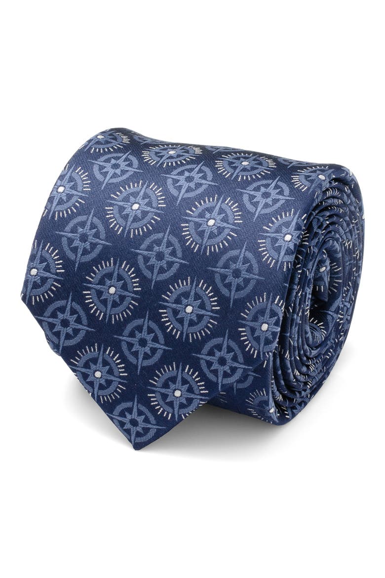 Compass Hidden Message Silk Tie, Alternate, color, BLUE