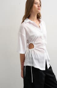 Topshop Drawstring Cutout Button-Up Top