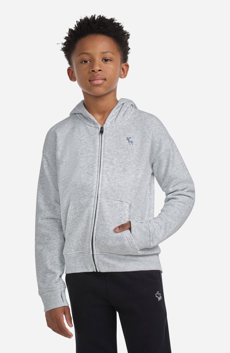 abercrombie kids Kids' Essentials Fleece Zip-Up Hoodie, Alternate, color, Light Grey Heather