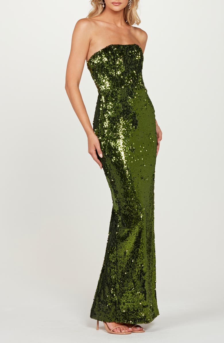 HELSI Serena Sequin Strapless Gown, Alternate, color, Olive