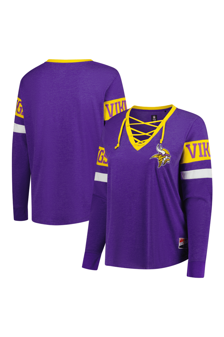 Women's New Era Purple Minnesota Vikings Plus Size Throwback Lace-Up Long Sleeve T-Shirt, Main, color, Purple
