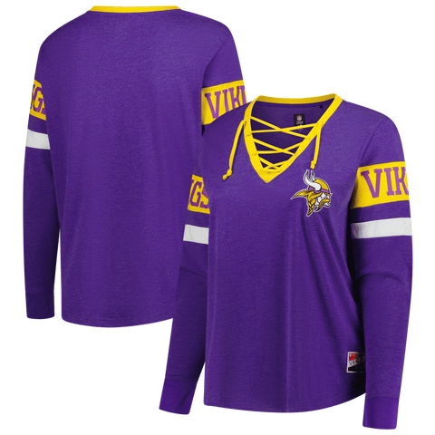 Women's New Era Purple Minnesota Vikings Plus Size Throwback Lace-Up Long Sleeve T-Shirt