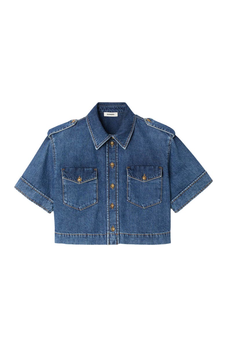 SANDRO Cropped denim shirt, Alternate, color, Blue Jean