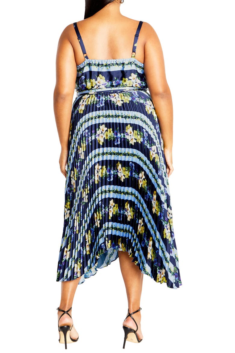 Amelia Floral Pleated Handkerchief Hem Dress, Alternate, color, NAVY GARDEN PARTY