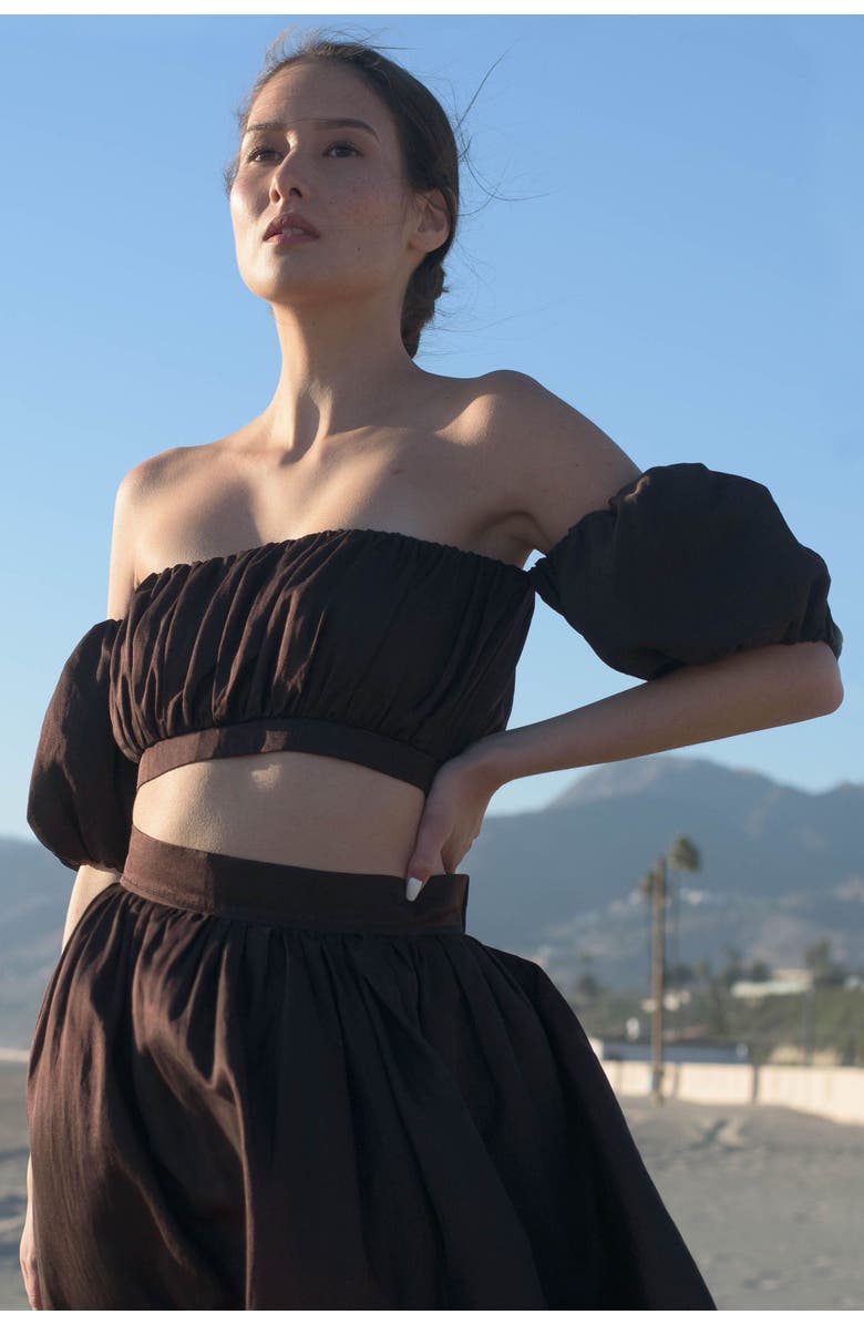 nuaje nuaje Isabelle Cotton Silk Off-Shoulder Crop Top, Alternate, color, Brown
