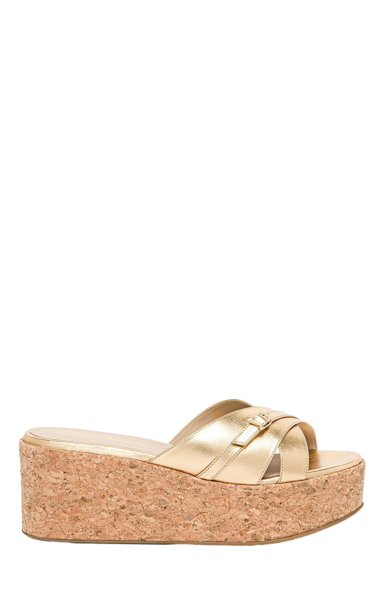 Santoni Women's laminated leather wedge, Alternate, color, Gold
