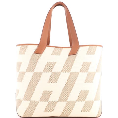 Cabas H En Biais Tote Canvas With Leather 40