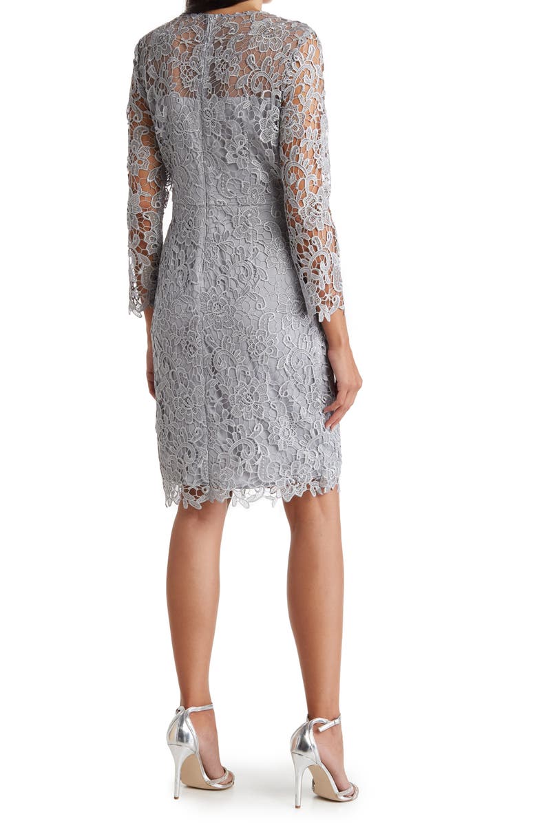 Marina Jewel Neck Three-Quarter Sleeve Lace Beaded Waist Cocktail Dress, Alternate, color, 