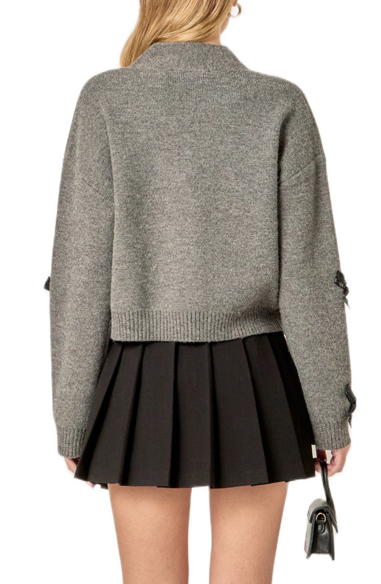 English Factory Beaded Bow Oversize Cardigan, Alternate, color, Charcoal