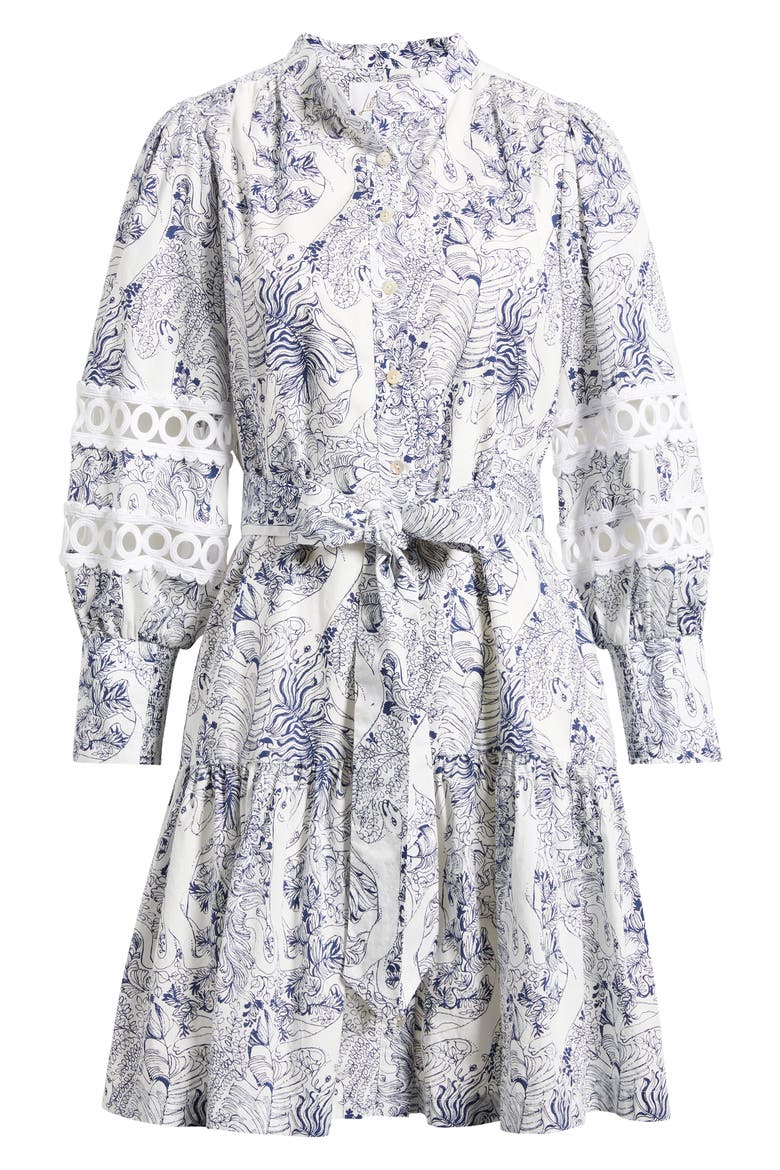 Drena Print Tie Waist Long Sleeve Shirtdress, Main, color, COCONUT LIL PALM PROWL