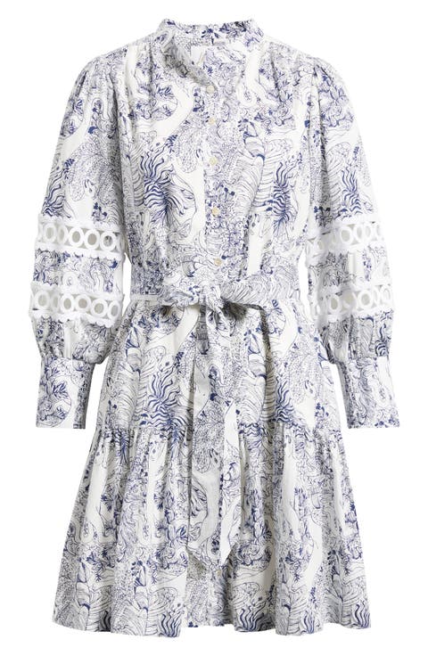 Drena Print Tie Waist Long Sleeve Shirtdress