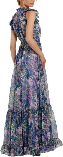 パーティードレス Mac Duggal Floral Chiffon Bishop-Sleeve Gown Mac Duggal Evening - 20214D Illusion Long Sleeve Mother of