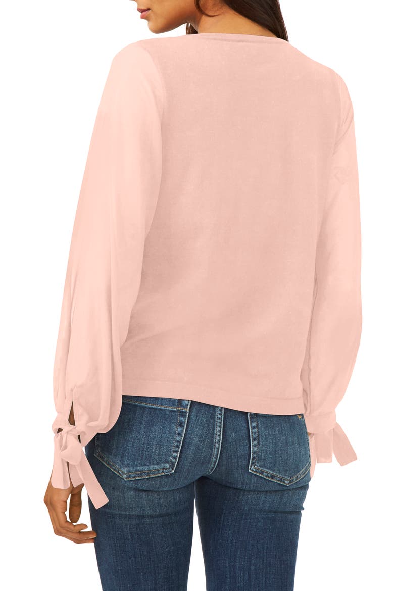 Mixed Media Tie Cuff Top, Alternate, color, MISTY PINK