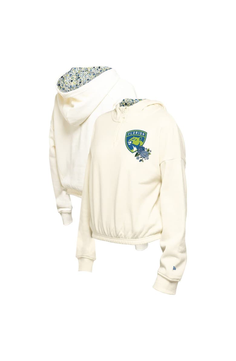 New Era Women's New Era Cream Florida Panthers Glam Game Quarter-Zip Cropped Floral Hoodie Pullover, Alternate, color, Cream