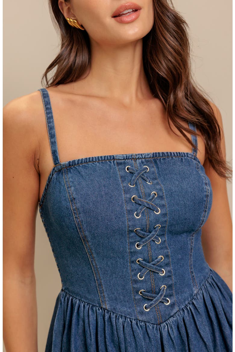 Lace-Up Denim Minidress, Alternate, color, MEDIUM INDIGO