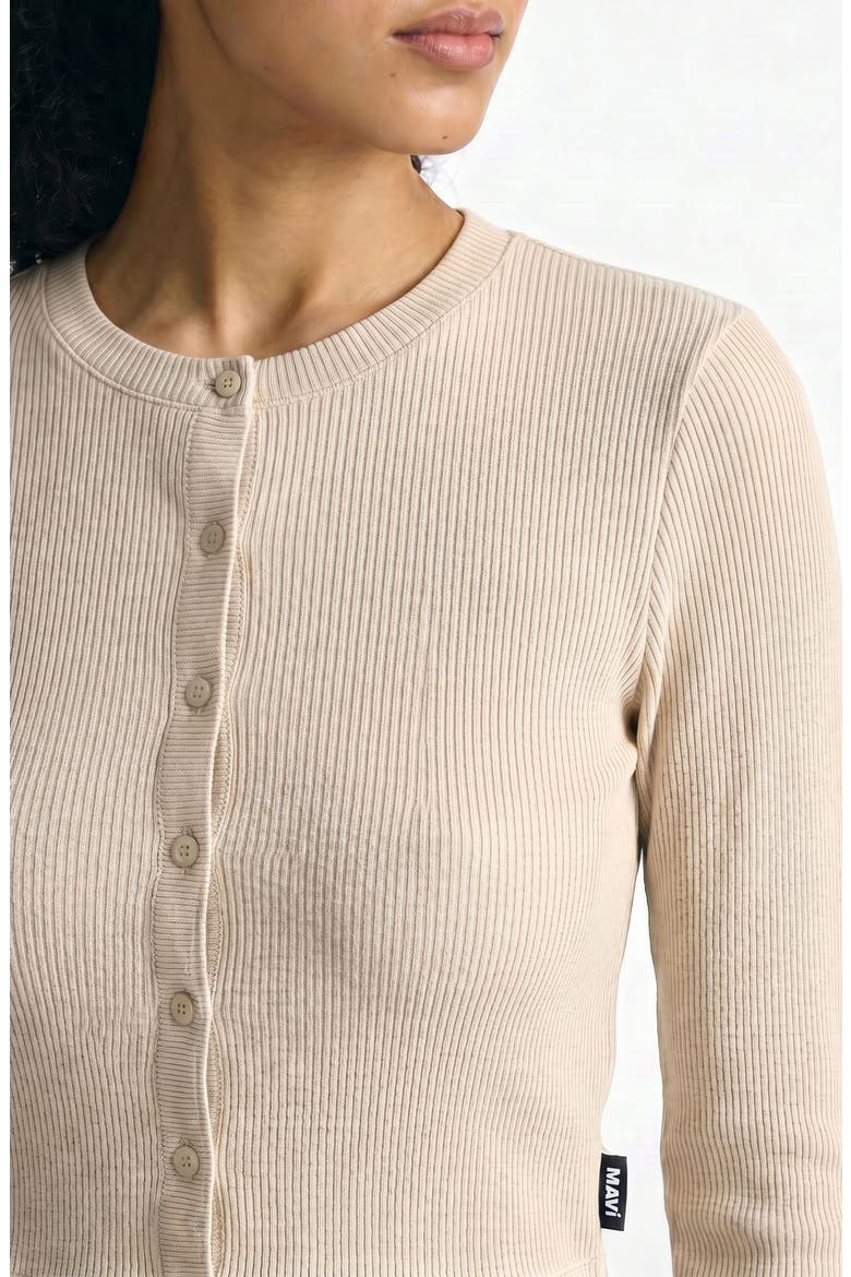 Button Front Long Sleeve Rib Top, Alternate, color, SANDSHELL
