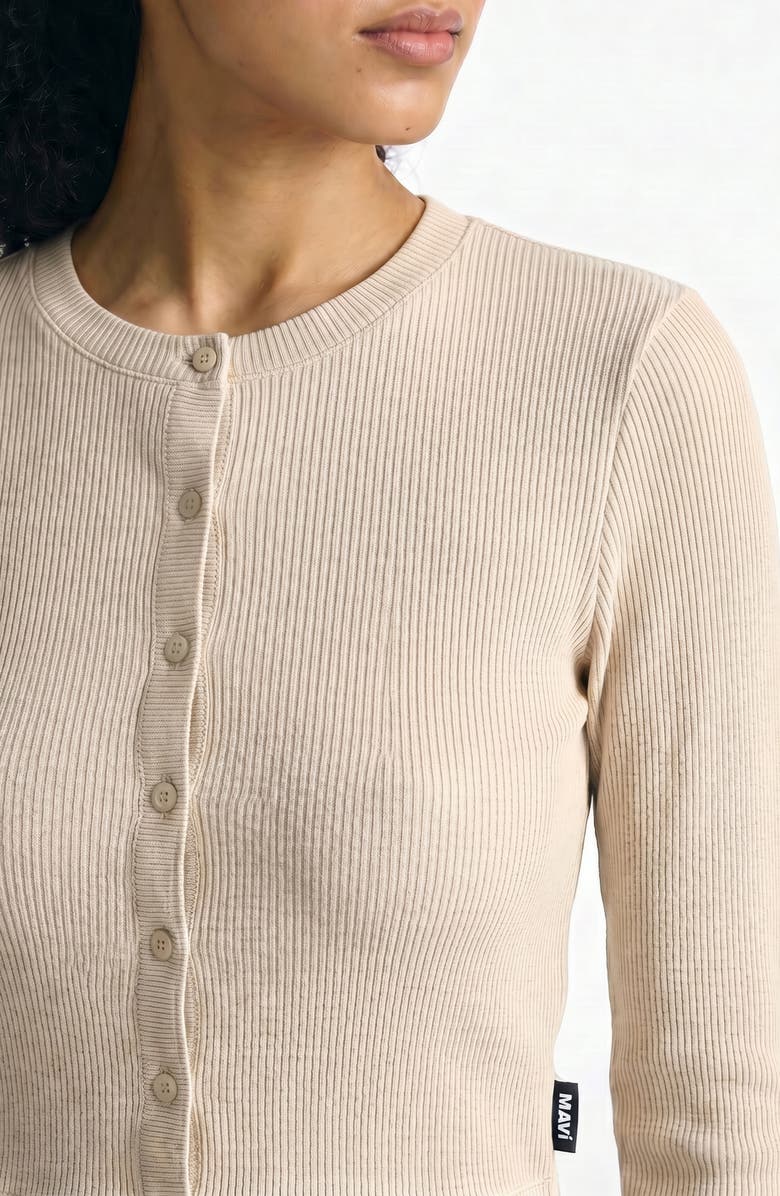 Brooklyn Industries Button Front Long Sleeve Rib Top, Alternate, color, Sandshell