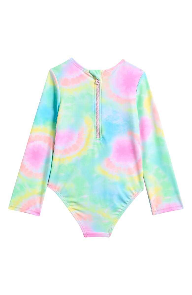 Breaking Waves Kids' Tie Dye Rainbow Rashguard Swimsuit, Alternate, color, Pink Multi