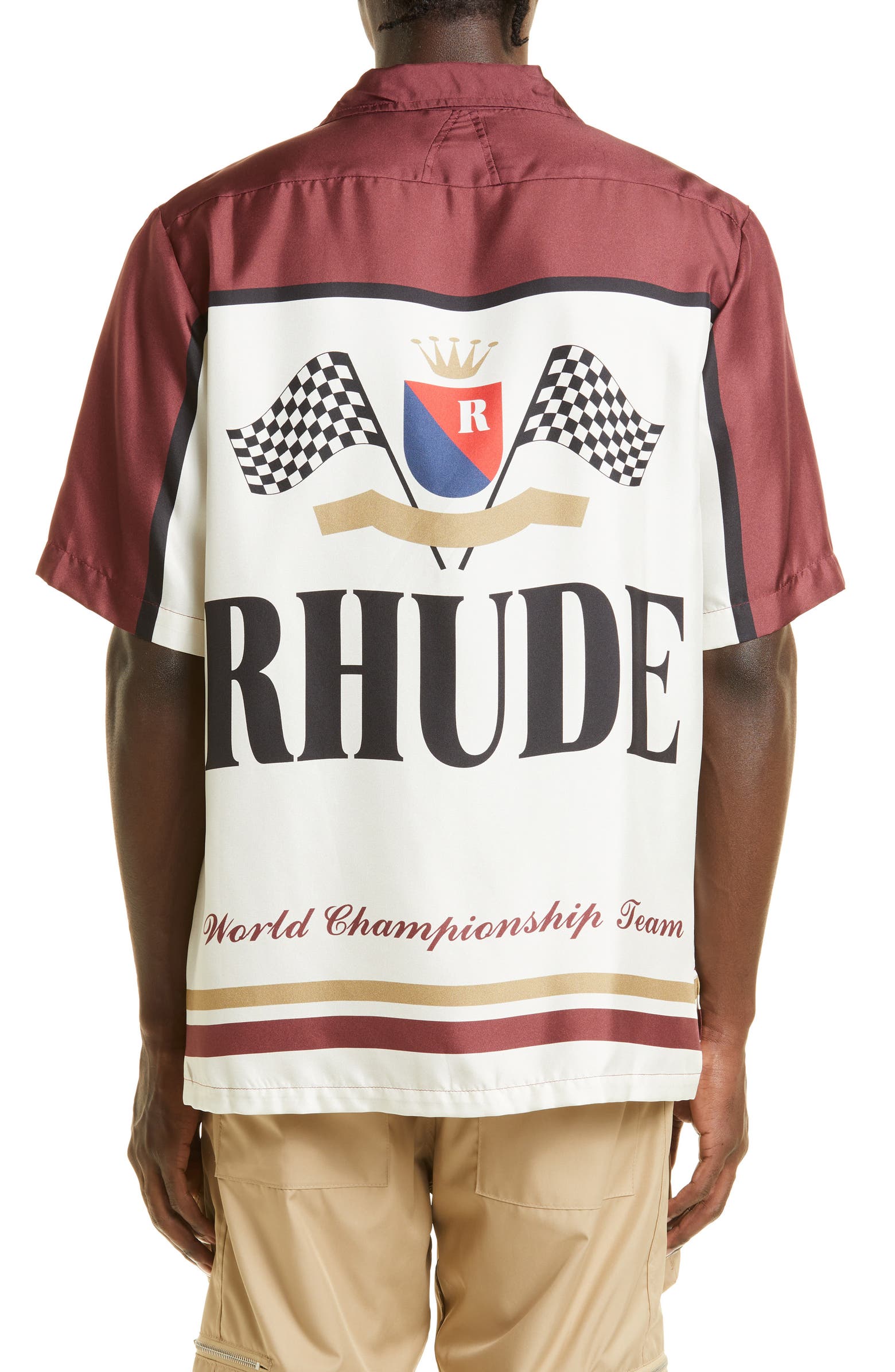 Rhude Racing Tree Rhude Racing Team Short Sleeve Silk Camp Shirt | Nordstrom