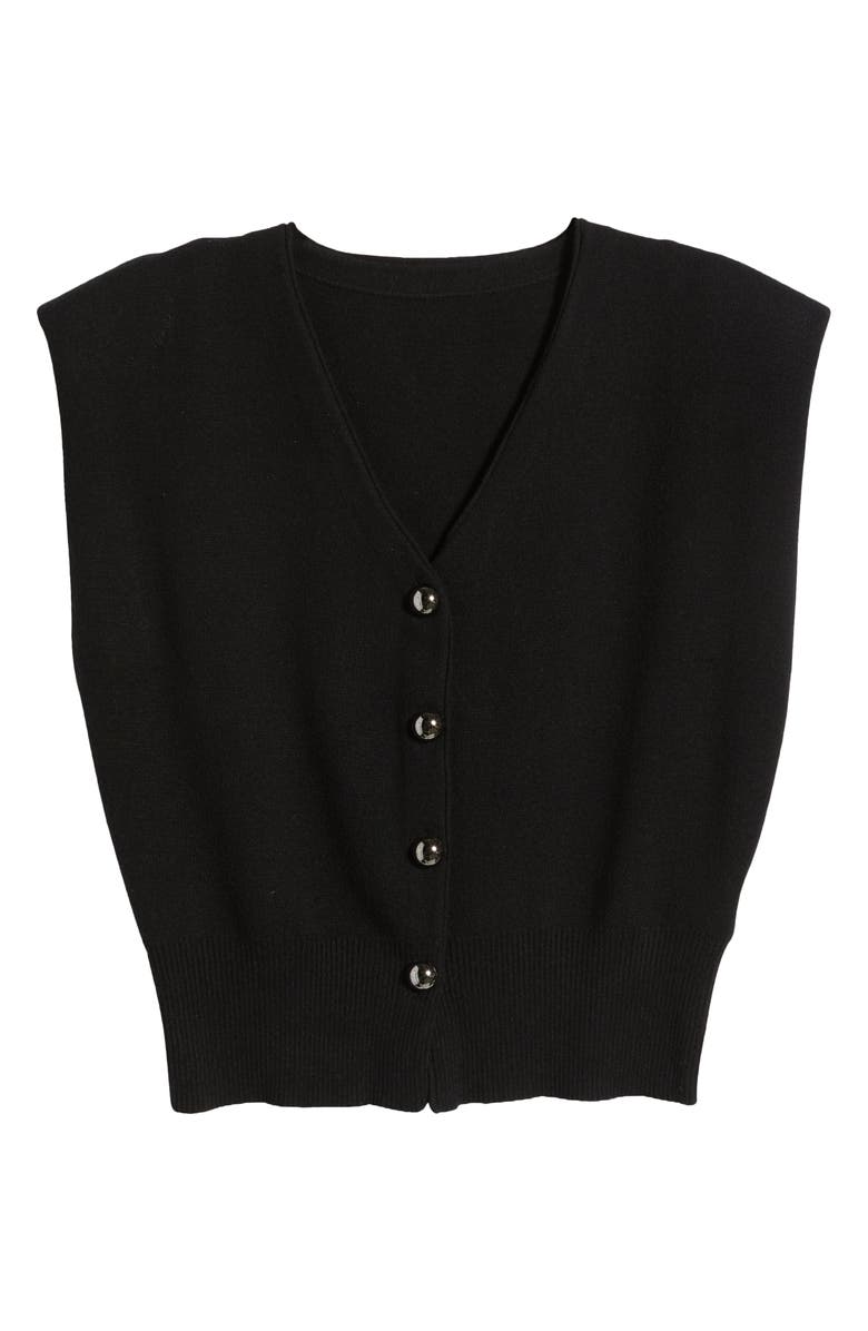 Pixie Market Padded Shoulder Button-Up Top, Alternate, color, Black