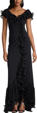 Tadashi Shoji Pleated Ruffle Gown