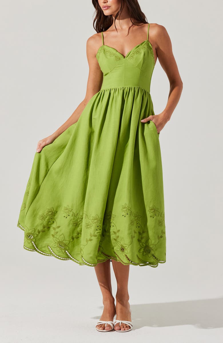 ASTR the Label Kaidi Ramie Blend Midi Sundress, Alternate, color, Green