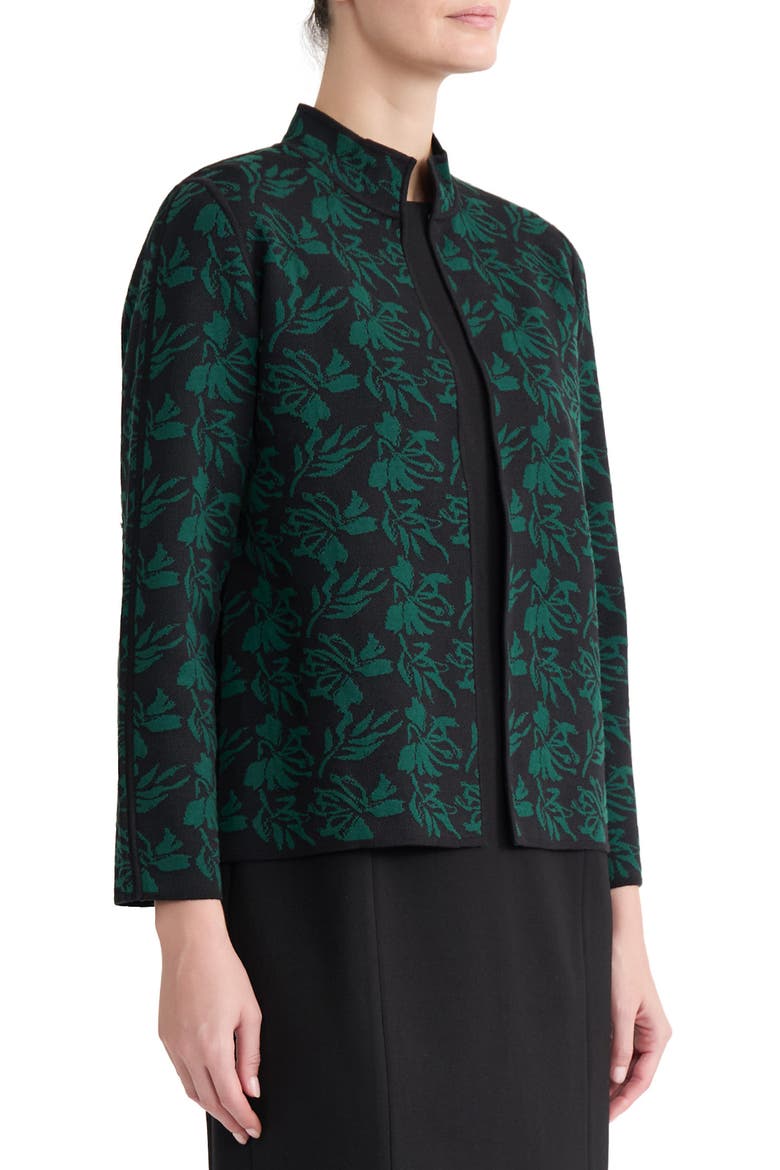 Kissing Front Jacquard Cardigan, Alternate, color, BLACK/ EVERGREEN