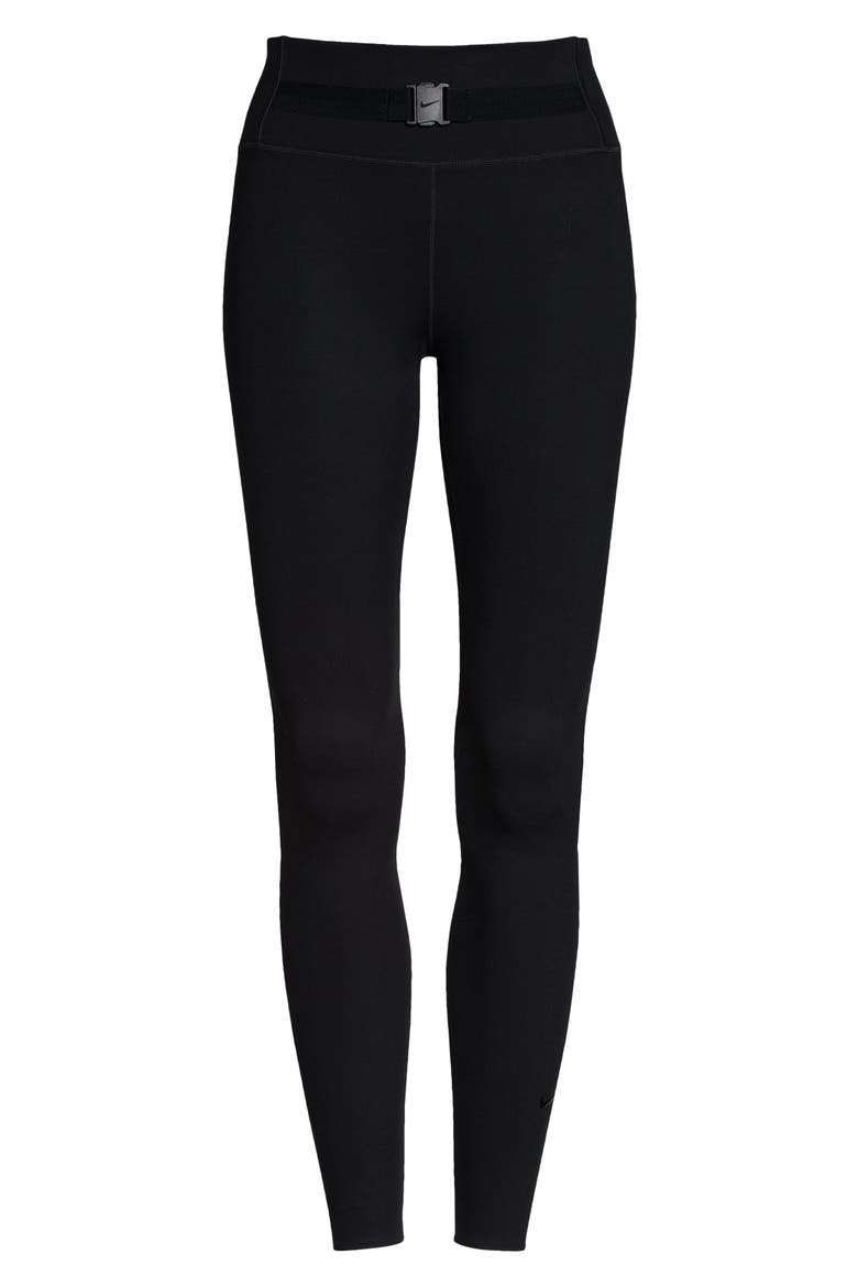 Dri-FIT One Luxe Buckle Mid Rise Leggings, Alternate, color, BLACK/ CLEAR