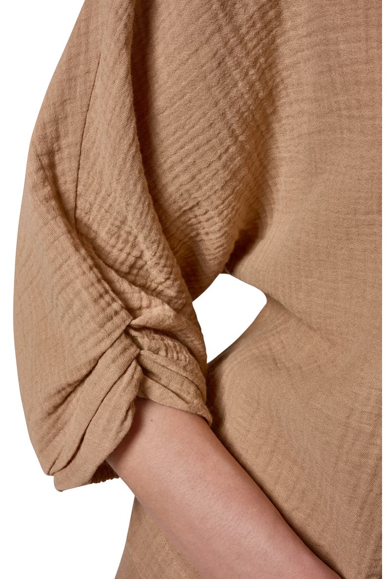 Twist Cuff Cotton Gauze Top, Alternate, color, FAWN