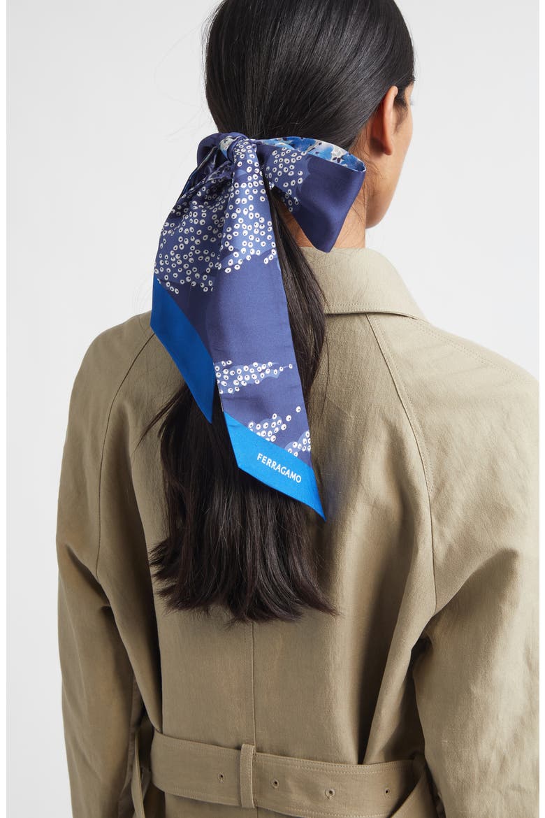 Fiorenza Floral Reversible Silk Skinny Scarf, Alternate, color, NEW NAVY/BLU