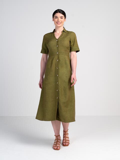 Short Sleeve Linen Shirt Dress