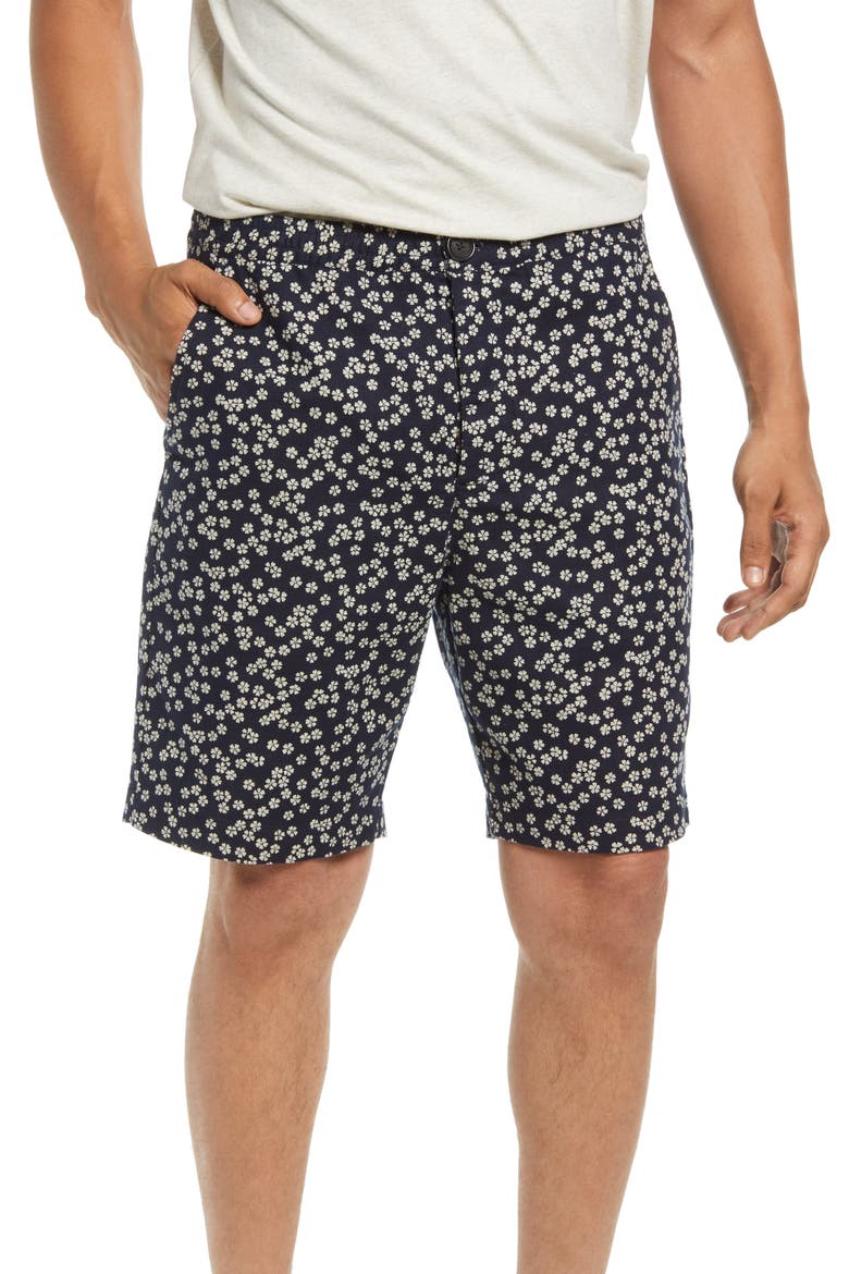 Floral Cotton Shorts, Main, color, NAVY