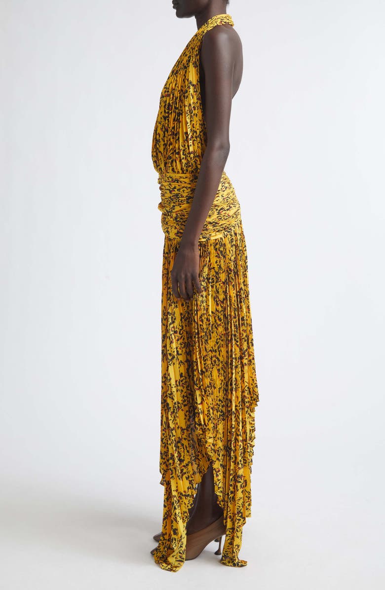 Proenza Schouler Paulina Pleated Georgette Halter Dress, Alternate, color, Gold Multi