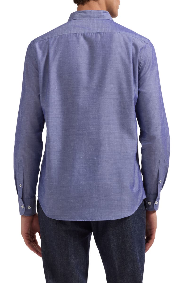 Bugatchi Axel Shaped Fit Cotton Blend Button-Up Shirt, Alternate, color, Indigo