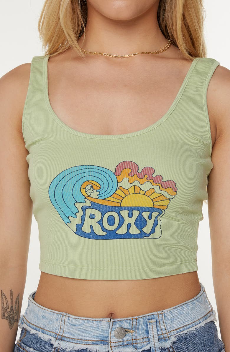 Roxy Grateful for Nature Crop Rib Graphic Tank, Alternate, color, Tarragon
