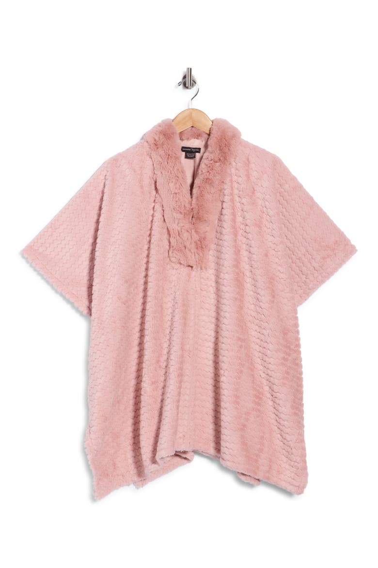 Faux Fur Collar Knit Ruana, Main, color, BLUSH
