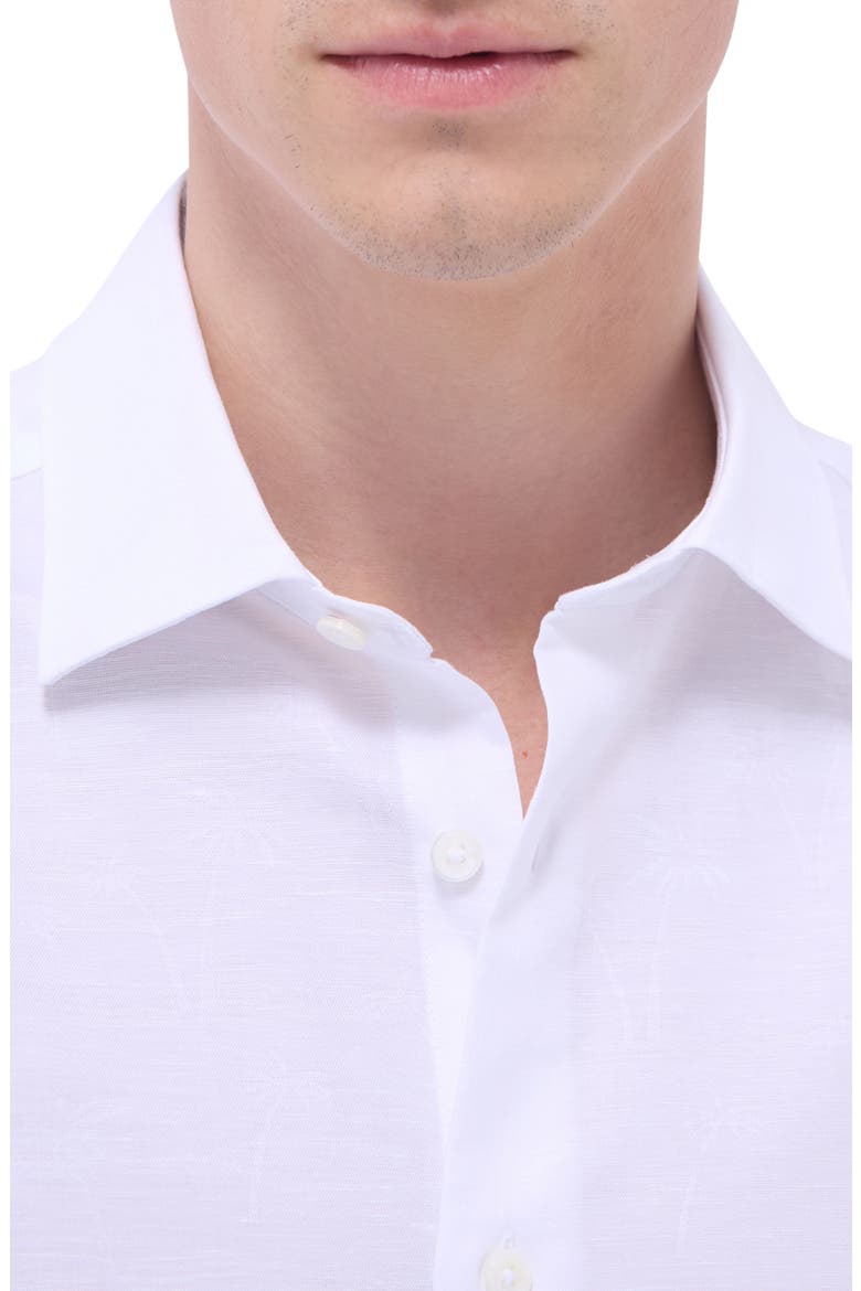 Orson Palm Tree Pattern Solid Short Sleeve Cotton & Linen Button-Up Shirt, Alternate, color, WHITE