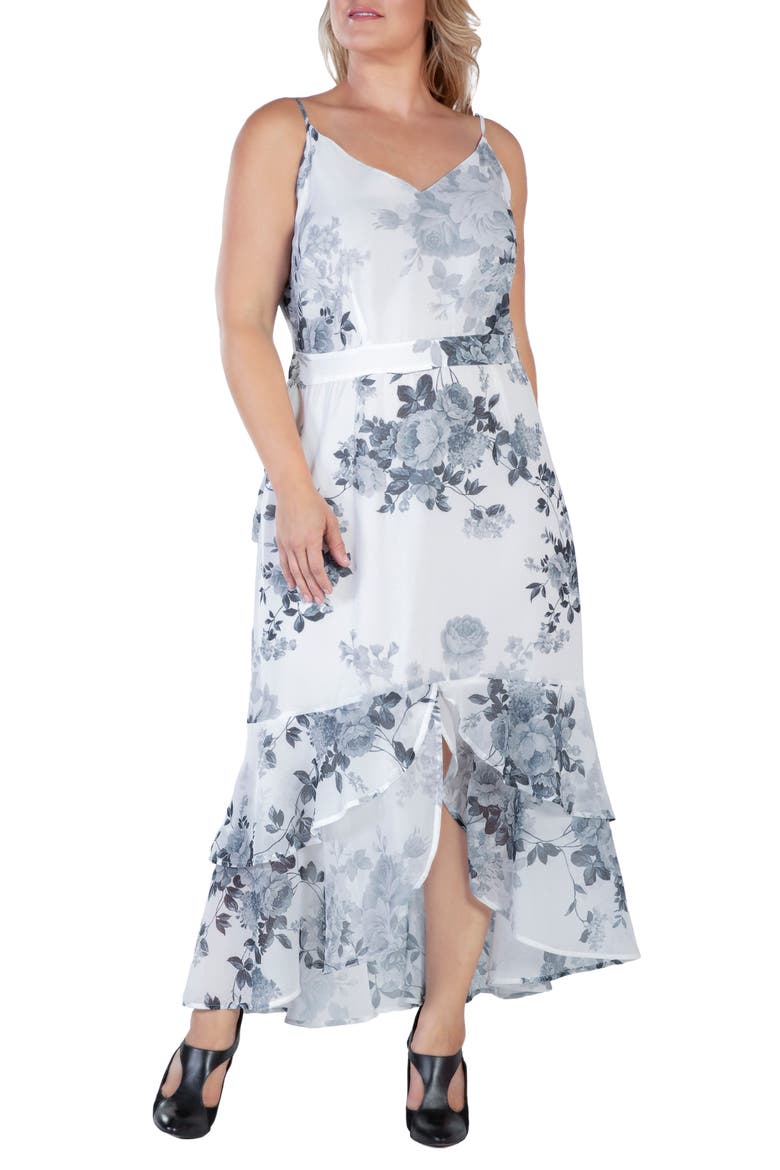 Floral Tiered Ruffle Chiffon Maxi Dress, Main, color, BLACK WHITE FLORAL