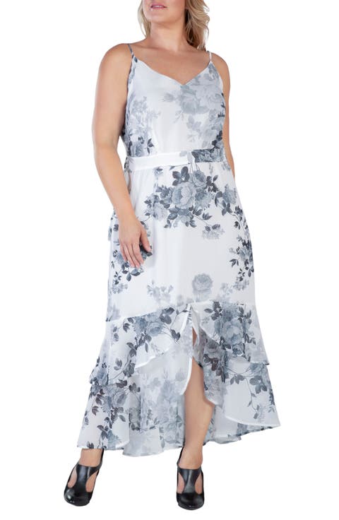 Floral Tiered Ruffle Chiffon Maxi Dress (Plus Size)