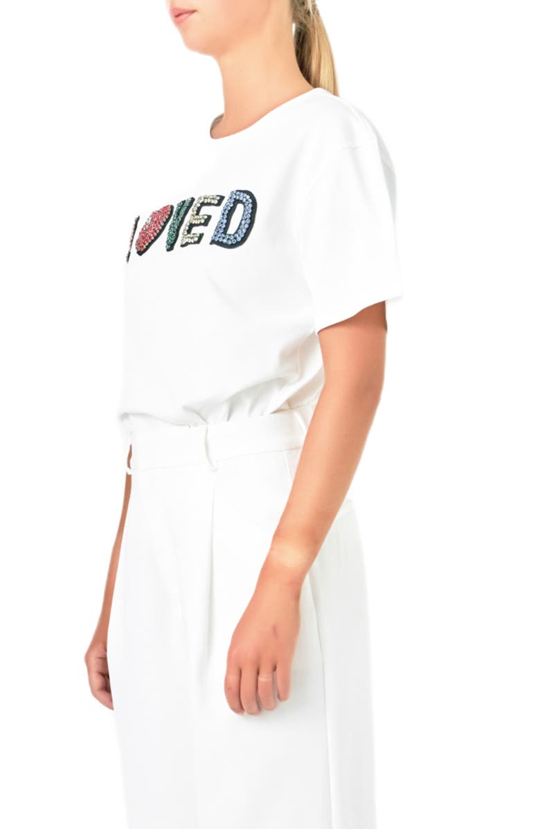 Endless Rose Loved Crystal Appliqué T-Shirt, Alternate, color, White