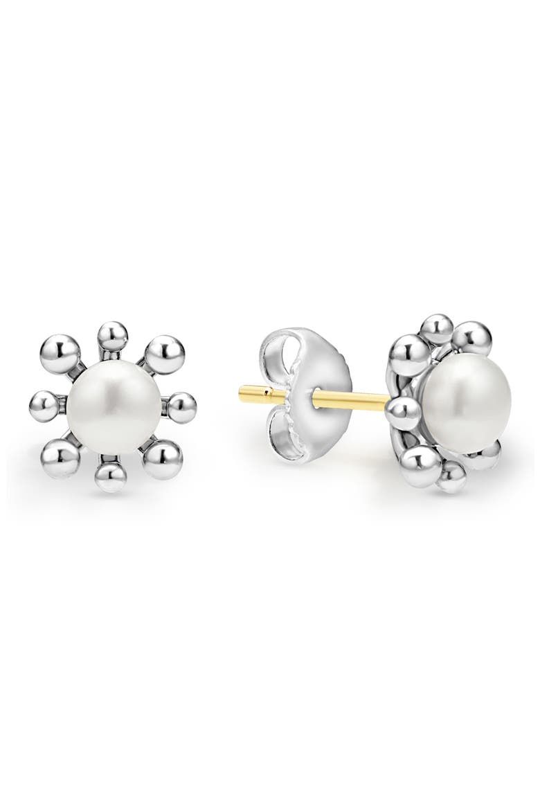 Luna Fleur Freashwater Pearl Stud Earrings, Alternate, color, SILVER