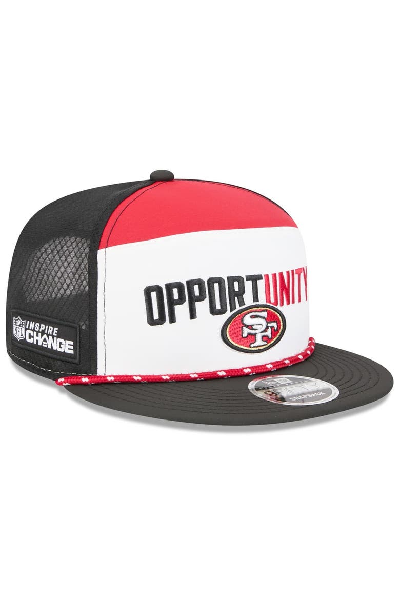 Men's New Era White/Black San Francisco 49ers 2025 Inspire Change Split Panel 9FIFTY Snapback Hat, Main, color, White