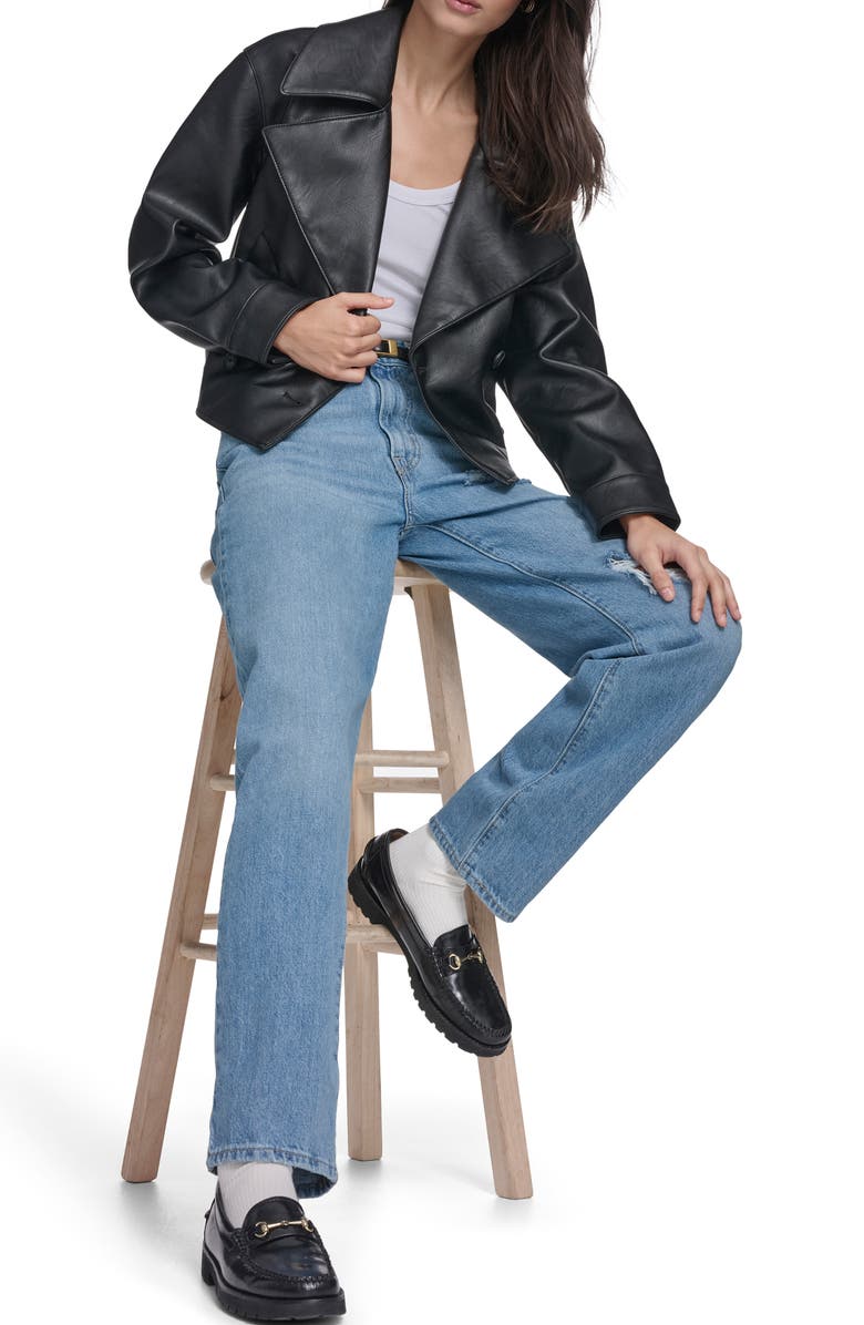 Levi's Double Breasted Faux Leather Crop Trench Coat, Alternate, color, Black