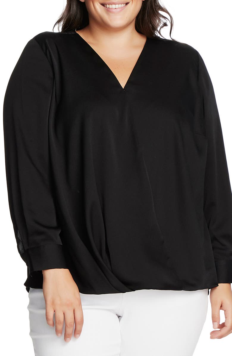 Vince Camuto Wrap Front Hammered Satin Blouse, Main, color, 