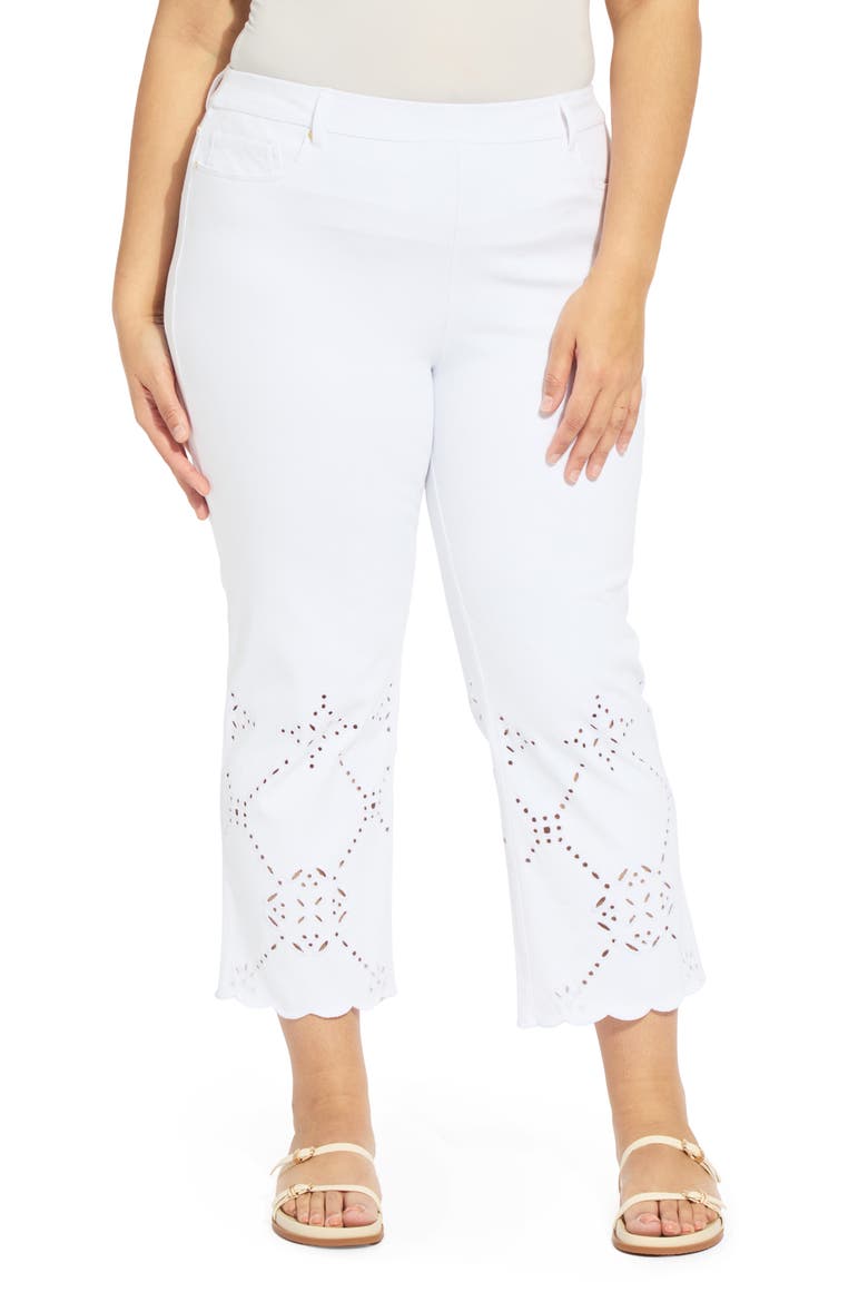 Billie Eyelet Pull-On High Waist Crop Straight Leg Jeans, Main, color, WHITE