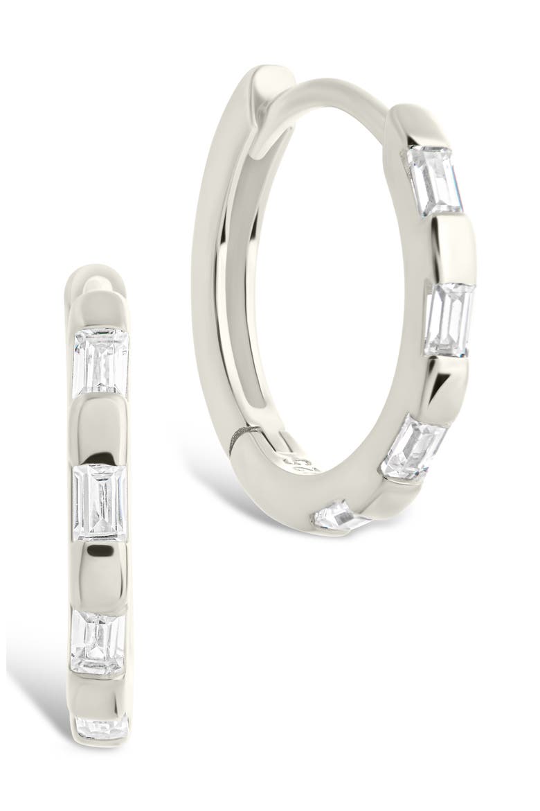 Cubic Zirconia Baguette Hoop Earrings, Main, color, SILVER