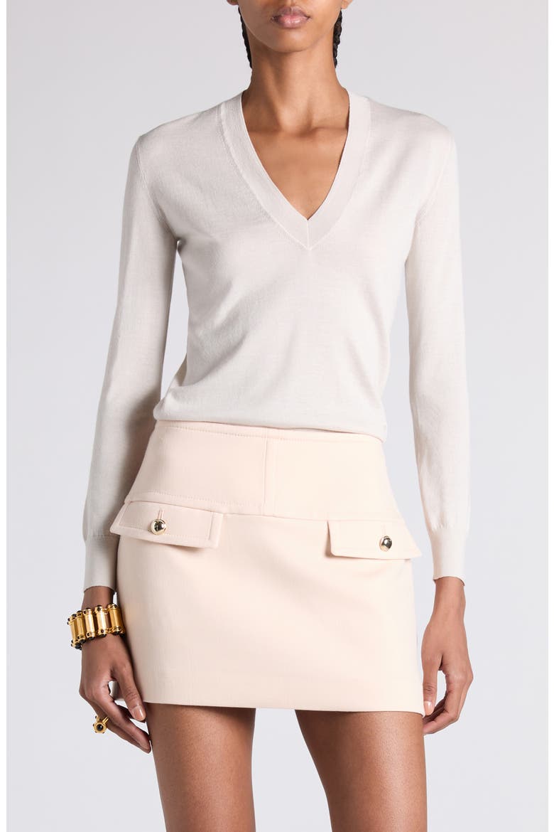 Fine Gauge Cashmere & Silk V-Neck Sweater, Main, color, AW017 OFF WHITE