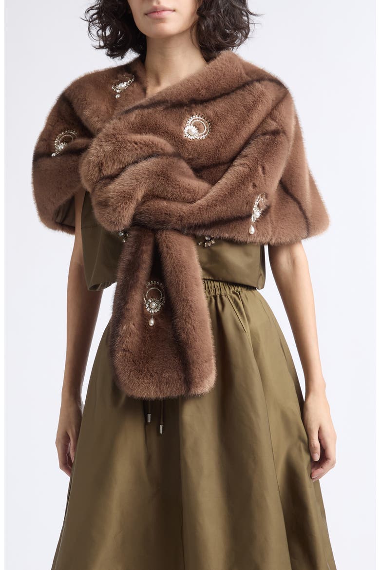 Pearl Drop Gianella Faux Fur Stole, Main, color, TAUPE