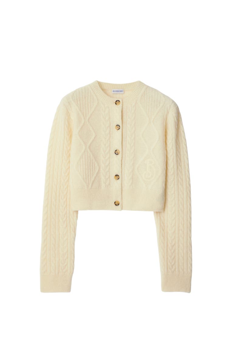 Cropped Aran Wool Blend Cardigan, Alternate, color, Snow